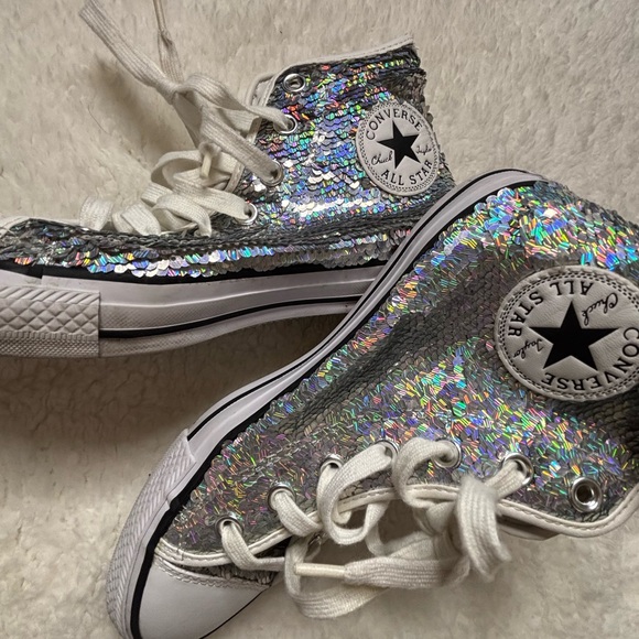 Converse All Star Women's Sequin Sneakers - Silver - Picture 3 of 4